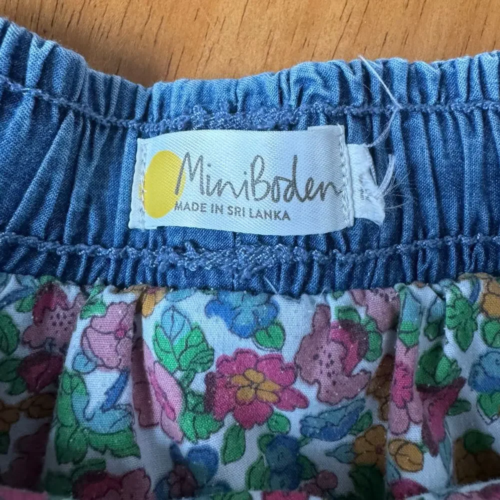 Mini Boden Denim Look Circle Skirt Size 12 Years Pockets Pink Tie School Play